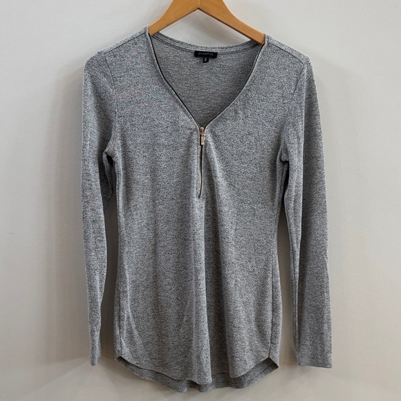 Dynamite Heather Gray Zip V-Neck Blouse - Picture 1 of 5